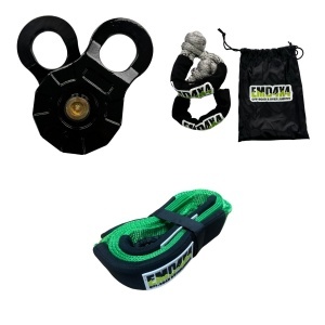 Kit scripete troliu EMD4x4: scripete 10t Heavy-Duty, set ocheți sintetici 17t și chingă tractare 3 m
