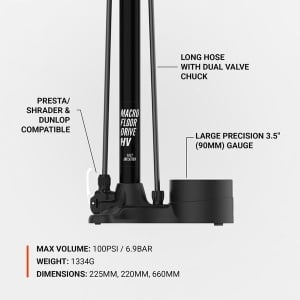 Lezyne - pompa podea - Macro HV Floor Drive DV - manometru - Schrader I Presta - negru - 100 psi - Img 3