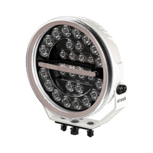 Proiector LED Firefly 9″ 146W, 6000K, rază 450m, lumină de conducere și poziție, 12076 lm, rezistent la apă și praf (IP67), carcasă aluminiu alb, lentilă transparentă, Strands