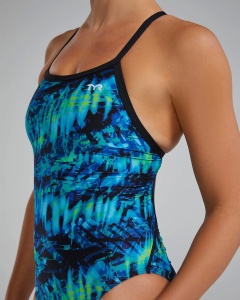 TYR - costum inot intreg pentru femei - Durafast Lite Diamondfit Seismo Swimsuit - Blue | Green - 26 (XS) - Img 6