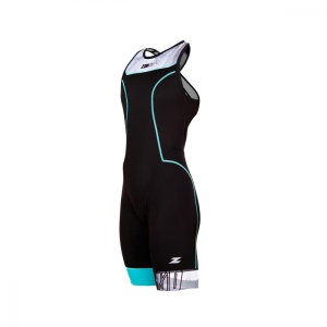 Z3R0D - Costum triatlon fara maneci femei START TTSUIT trisuit - negru albastru gri noisy glitch - Img 1