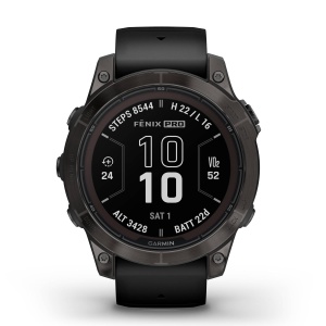 Garmin - fenix 7 Pro Sapphire Solar smartwatch premium cu incarcare solara 47mm - ramă negru gri din titanium DLC si curea din silicon neagră