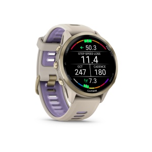 Garmin Forerunner 970 - ceas multisport cu GPS si AMOLED - crem Soft Gold Titanium with French Gray Case and French Gray | Translucent Indigo Band - Img 4