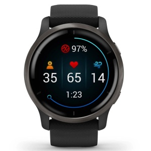 Garmin - Venu 2 smartwatch cu GPS și AMOLED - rama gri ardezie și carcasă neagră cu brățară din silicon