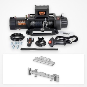 Pachet troliu Nissan Navara D40 (2005-2010): troliu electric EMD Winch 13000 lbs cablu sintetic și suport troliu dedicat