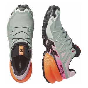 Pantofi Alergare Montana Femei Salomon Speedcross 6 GORE-TEX Storm Black / Green Milieu / Dragon Fire - Img 5