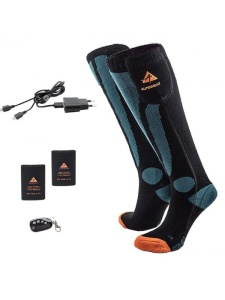 Sosete unisex incalzite Alpenheat, lana merinos, telecomanda, autonomie incalzire 3.5-7.5 ore, negru/albastru