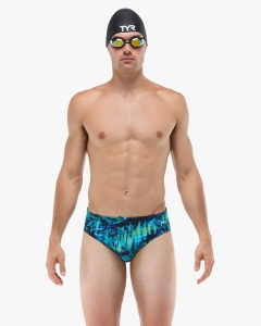 TYR - costum inot copii tip slip - Durafast Lite Brief Seismo - Blue | Green - 24 - Img 2