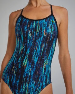 TYR - costum inot intreg pentru femei - Durafast Elite Crosscutfit Tieback Aurora Swimsuit - Blue Rainbow | Black - 26 (XS) - Img 5