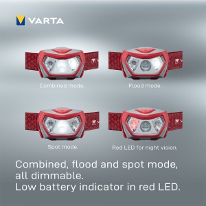 Varta - lanterna frontala Outdoor Sports H20 PRO, l umina alba-rosie - 3x baterii AAA incluse - 200 lumeni - Img 5