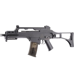 Arma airsoft electrica Heckler & Koch G36C Sportsline EyeTrace, AEG, bile plastic, BB 6 mm, 1.0 jouli, sina Picatinny, HiCap, tracer, negru, Full-Auto