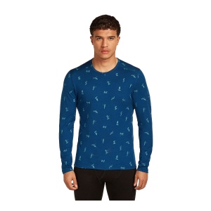 Bluza Barbati Icebreaker 200 Oasis Ls Crewe Snow Day Aop Atlantis-Topaz-Aop