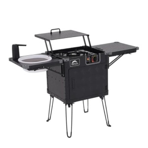 Bucătărie camping pliabilă cu aragaz și chiuvetă integrată, 46 L, aluminiu Wild Land