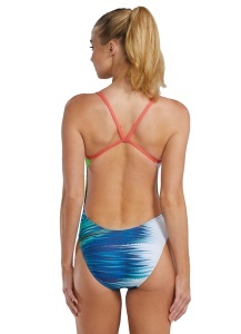 Costum înot întreg femei TYR Bravura Cutoutfit - alb/multicolor | rezistent clor 300h - Img 3
