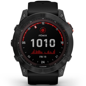 Garmin - fenix 7x Solar ceas multisport cu GPS - ramă gri închis și curea din silicon neagră