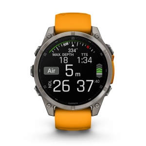Garmin - fenix 8 AMOLED Sapphire 47mm - smartwatch premium AMOLED - ramă argintie din titanium si curea din silicon portocalie - Img 2