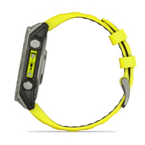 Garmin - fenix 8 Solar Sapphire 47mm - smartwatch premium - ramă argintie din titanium si curea din silicon galben fluo - Img 6