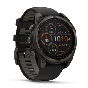 Garmin - fenix 8 Solar Sapphire 47mm - smartwatch premium - ramă gri din titanium DLC si curea din silicon neagră-gri - Img 5