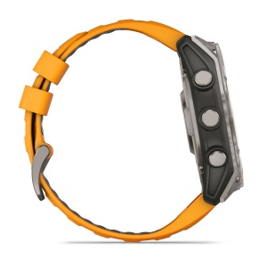 Garmin - fenix 8x AMOLED Sapphire 51mm - smartwatch premium AMOLED - ramă argintie din titanium si curea din silicon portocalie - Img 7