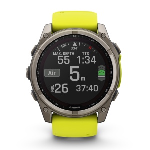 Garmin - fenix 8x Solar Sapphire 51mm - smartwatch premium - ramă argintie din titanium si curea din silicon galben fluo - Img 3