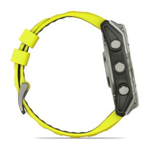 Garmin - fenix 8x Solar Sapphire 51mm - smartwatch premium - ramă argintie din titanium si curea din silicon galben fluo - Img 8