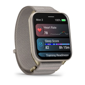 Garmin Venu® X1 | Soft Gold cu spate din titan și curea din nailon French Gray - Img 3