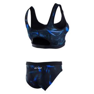 Orca - Costum de baie doua piese pentru Femei Bra &amp; Bikini - print albastru negru - Img 2