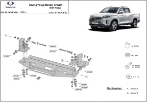Pachet troliu SsangYong Musso Grand cu radar (2022-2026): troliu electric EMD Winch 13000 lbs cablu sintetic și suport troliu dedicat - Img 3