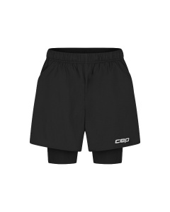 Pantaloni scurți alergare CEP Core Run 2in1 femei - negru | compresie + libertate mișcare