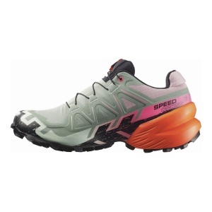 Pantofi Alergare Montana Femei Salomon Speedcross 6 GORE-TEX Storm Black / Green Milieu / Dragon Fire - Img 2
