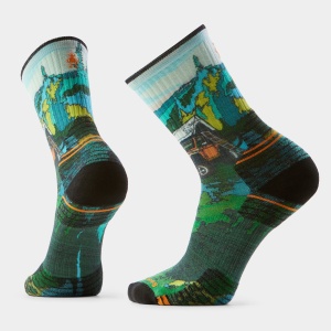 Șosete Merino hiking Smartwool Hike Trail Trekker Print - verde Winter Moss | Crew | Targeted Cushion