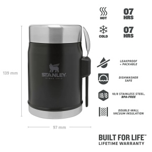 Stanley - termos pentru mancare, furculita inclusa Classic Legendary Food Jar + Spork - negru mat piatra - 400 ml - Img 2