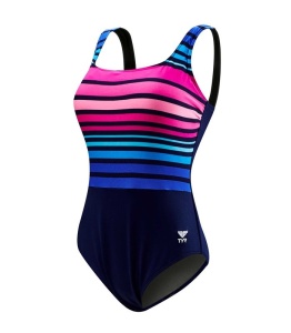 TYR - costum inot femei Ombre stripe aqua controlfit - albastru navy roz mov