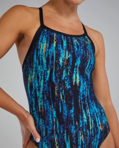 TYR - costum inot intreg pentru femei - Durafast Elite Diamondfit Aurora Swimsuit - Blue Rainbow | Black - 26 (XS) - Img 5