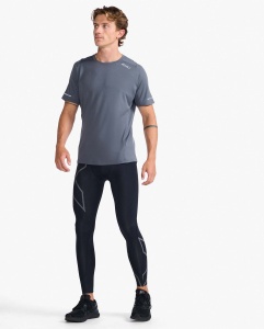 2XU - tricou tehnic pentru barbati Light Speed Tee - gri inchis turbulence argintiu reflectorizant - Img 7