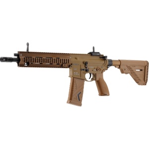 Arma airsoft electrica Heckler & Koch HK416 A5, AEG, bile plastic, sina Picatinny, MidCap, MOSFET, BB 6 mm, 1.0 jouli, verde-maro, Full-Auto, Full Metal