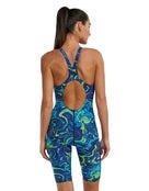 Costum înot întreg femei TYR Thresher Open Back - albastru/verde - Img 3
