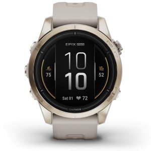Garmin - epix Pro 42mm Gen 2s Sapphire smartwatch premium AMOLED - ramă Soft Gold si curea din silicon crem