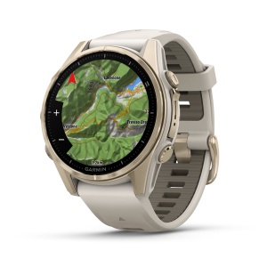 Garmin - fenix 8s AMOLED Sapphire 43mm - smartwatch premium AMOLED - ramă aurie din titanium si curea din silicon gri - Img 3