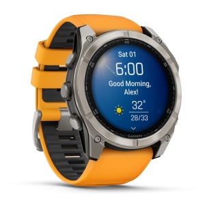 Garmin - fenix 8x AMOLED Sapphire 51mm - smartwatch premium AMOLED - ramă argintie din titanium si curea din silicon portocalie - Img 4