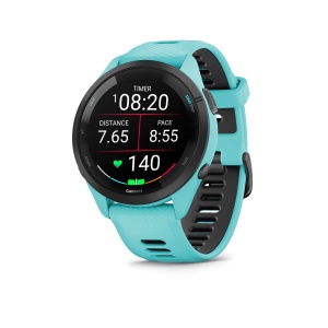 Garmin - Forerunner 265 ceas multisport cu GPS AMOLED - Ramă neagră cu carcasă Aqua şi curea din silicon Aqua/neagră - Img 2