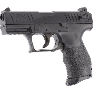 Pistol airsoft cu actionare manuala Walther P22Q, bile plastic, BB 6 mm, 0.5 jouli, Hi-Grip, negru, Metal Slide