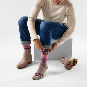 Șosete Merino casual Smartwool Everyday Stitch Stripe - bej Fossil | Purple | Crew - Img 2