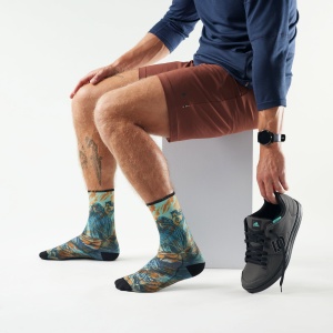 Șosete Merino ciclism Smartwool Bike Rugged Ride Print - albastru Capri | Crew | Zero Cushion - Img 2