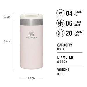Stanley - termos mic calatorie The Aerolight Transit Mug - roz deschis cuart metalic - 350 ml - Img 7