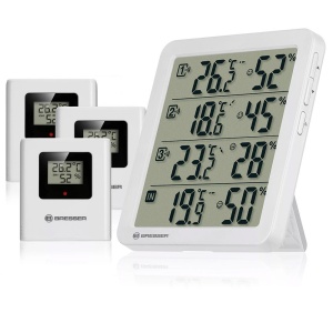 Statie meteo Bresser Quadro NV 14843, termometru, higrometru, 3 senzori wireless, alb