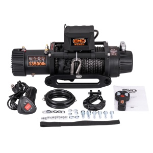 Troliu electric auto EMD Winch 13500lbs (6123kg), 12V, cablu sintetic, 25m, raport 150:1