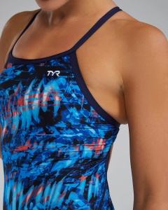 TYR - costum inot intreg pentru femei - Durafast Lite Diamondfit Seismo Swimsuit - Blue | Green - 26 (XS) - Img 14