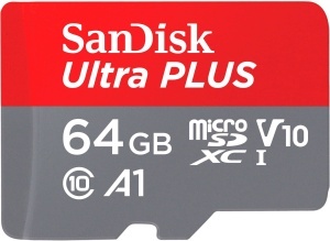 Card de memorie SanDisk Ultra PLUS microSDXC 64 GB, cu adaptor SD