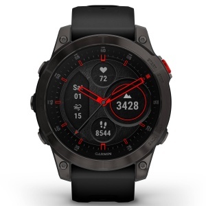 Garmin - Epix Gen 2 Sapphire smartwatch premium cu GPS si AMOLED - ramă gri din titanium DLC, carcasă neagră si curea din silicon neagră